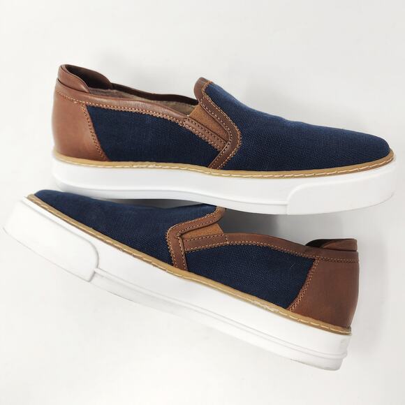 M. Gemi Sneakers Women 8.5M The Gina Navy Blue Linen & Brown Leather Slip-on - Picture 7 of 10